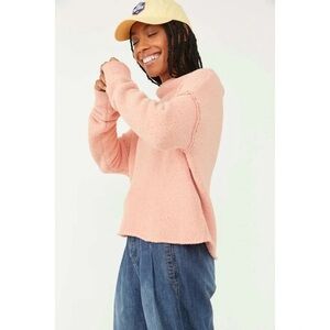 Free People Fuzzy Mock Neck Sweater Peach Pink Soft Knit Women’s Small